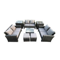 GARTENSOFA Hohe Rückenlehne Polyrattan Dunkelgrau 8-Sitzer - Dunkelgrau, Metall - Fimous