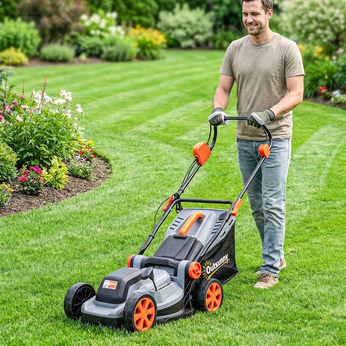 ELEKTRO-RASENMÄHER 35l Fangkorb Hellgrau, Orange - Hellgrau, Metall (40/96/113cm) - Outsunny