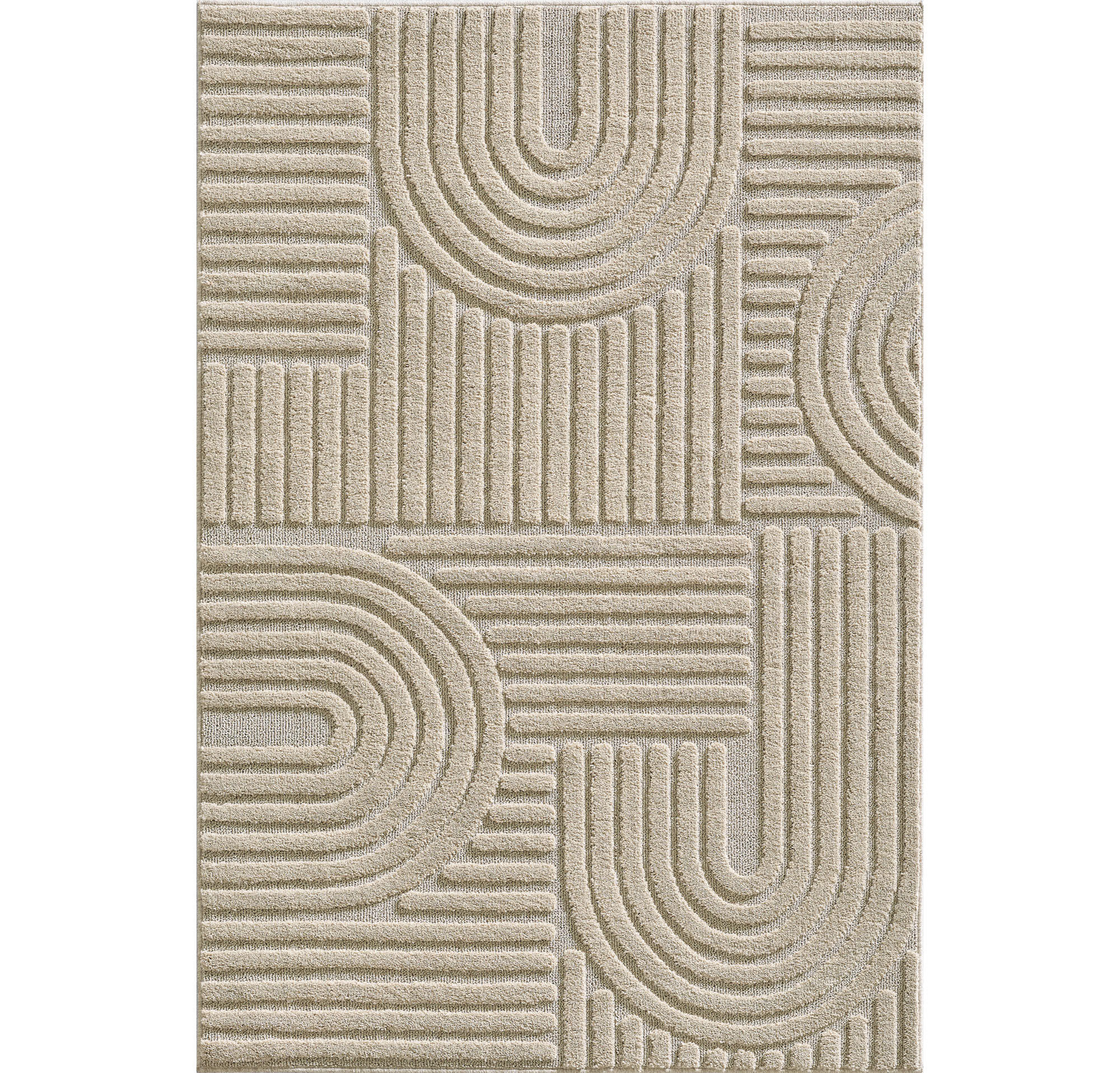 TEPPICH 3D-Effekt Skandinavischer Boho Skulptural Waschbar Esszimmer Beige 240x340 cm – RIGI - Beige, Textil (340/240cm) - KADIMA DESIGN