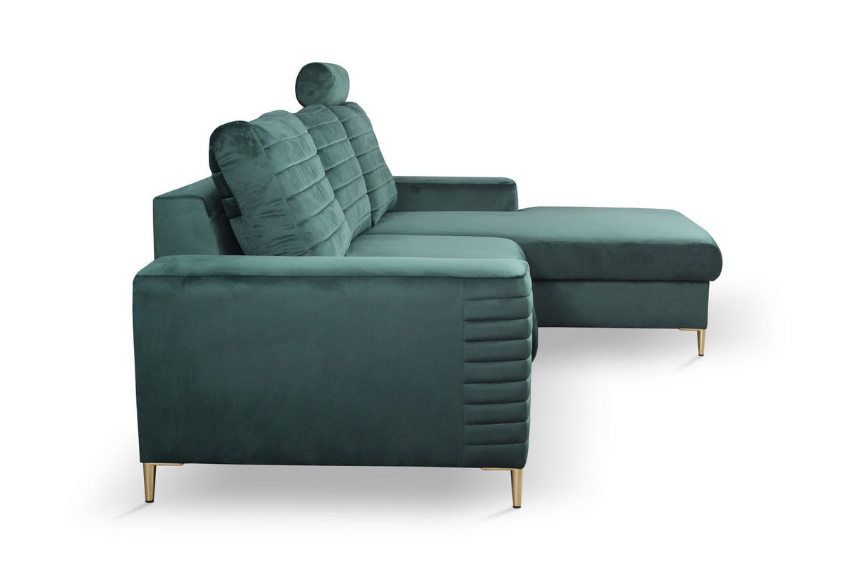 ECKSOFA GRIFO R-S Grün Velours-Stoff mit Schlaffunktion - Grün, Holz (253/165cm) - MASSENO