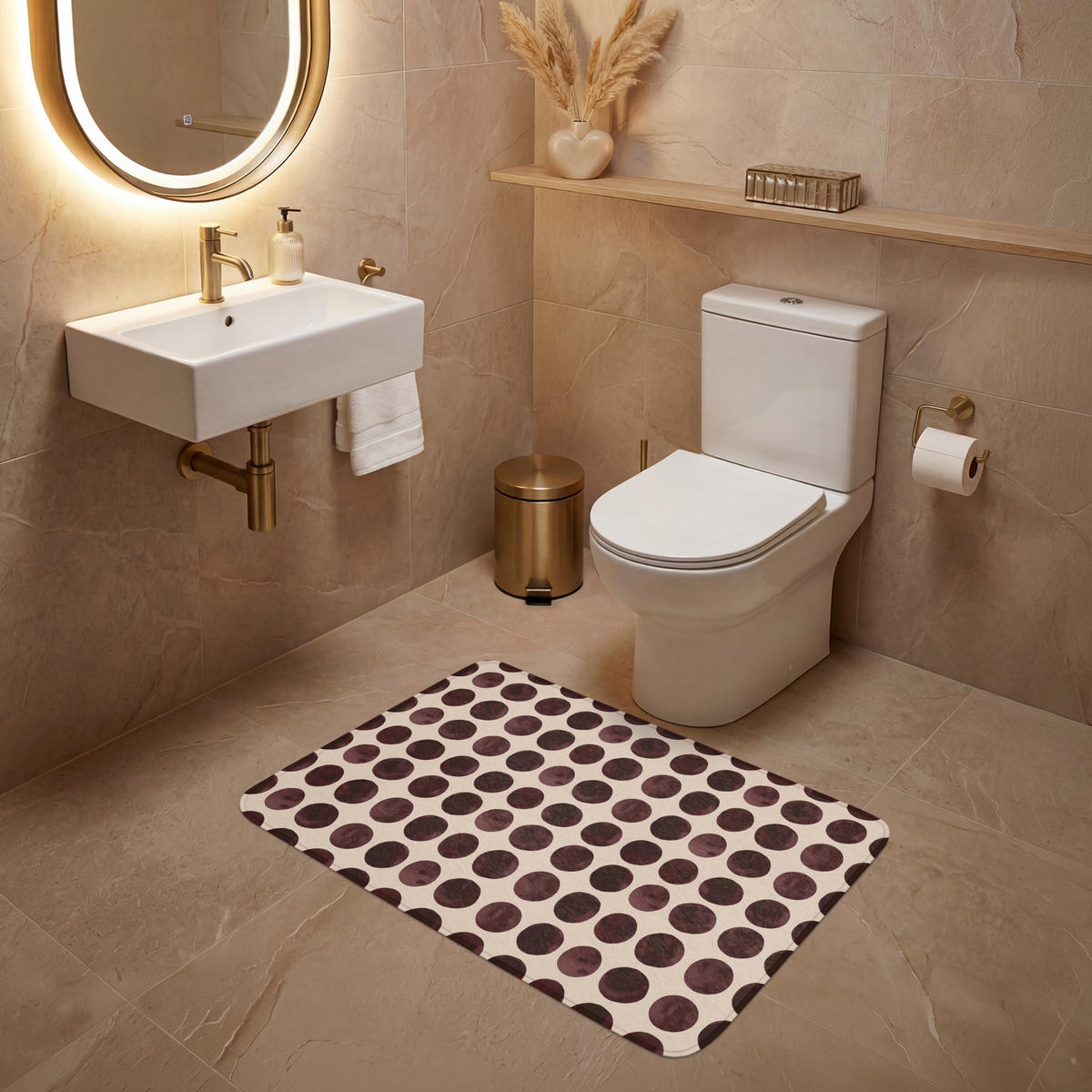 WC PŘEDLOŽKA Puntíky - Vzor - Hnědý 90x60 cm - bordeaux, textil/plast (90/1cm) - OnlyWow