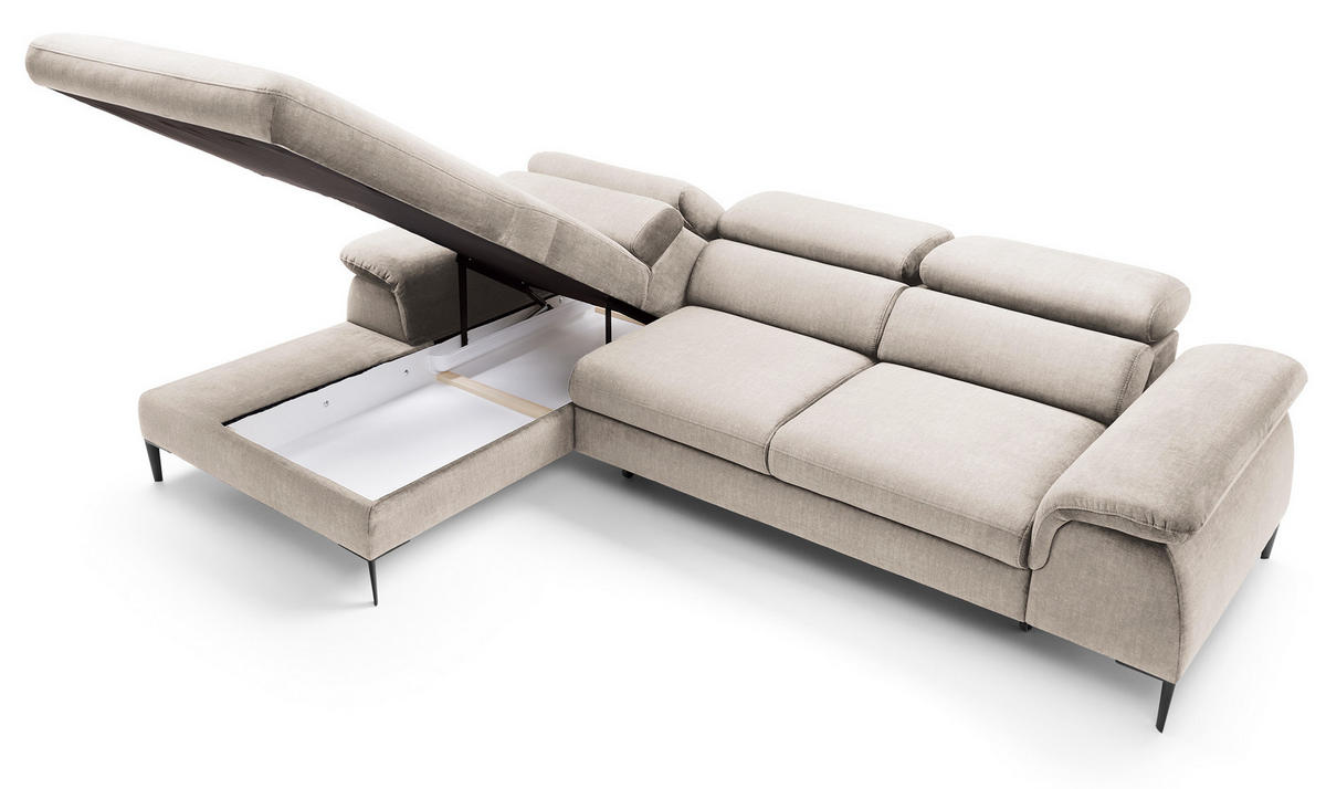 ECKSOFA L-Form 290 cm Amaro M mit Schlaffunktion, Links, Creme - Creme, Holz (288/182cm) - Emporius