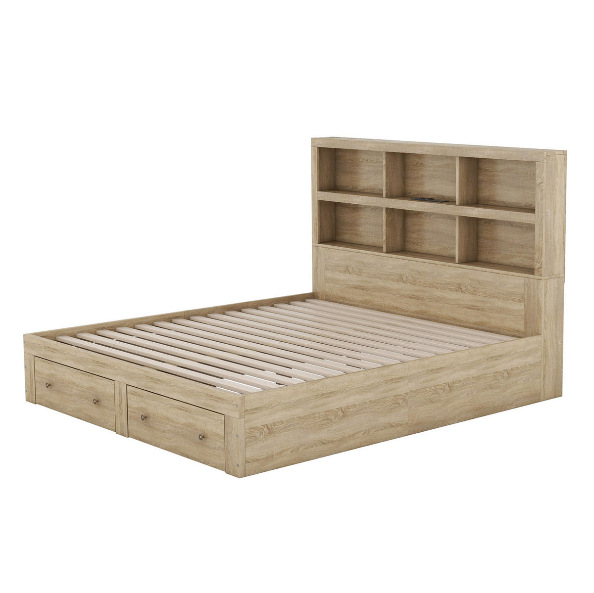 BETT 160/200 cm mit Kopfteil und 2 Schubladen in Natur - Naturfarben, Holzwerkstoff (160/200cm) - BEAOK