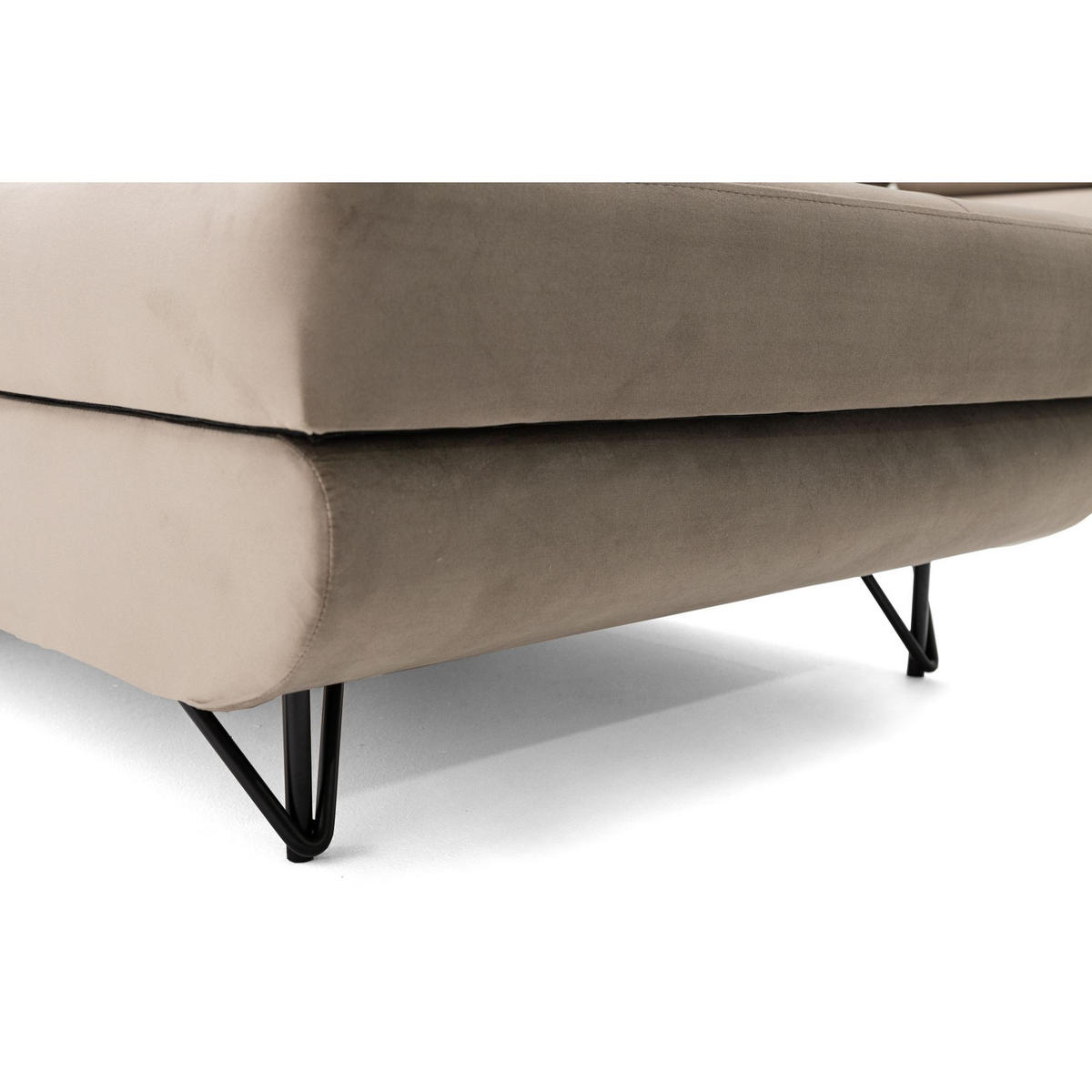 ECKSOFA U-Form JUNIOR U Rechts mit Schlaffunktion 128x254 Velours Beige - Beige/Schwarz, Holz/Textil (184/90/323cm) - Muffo
