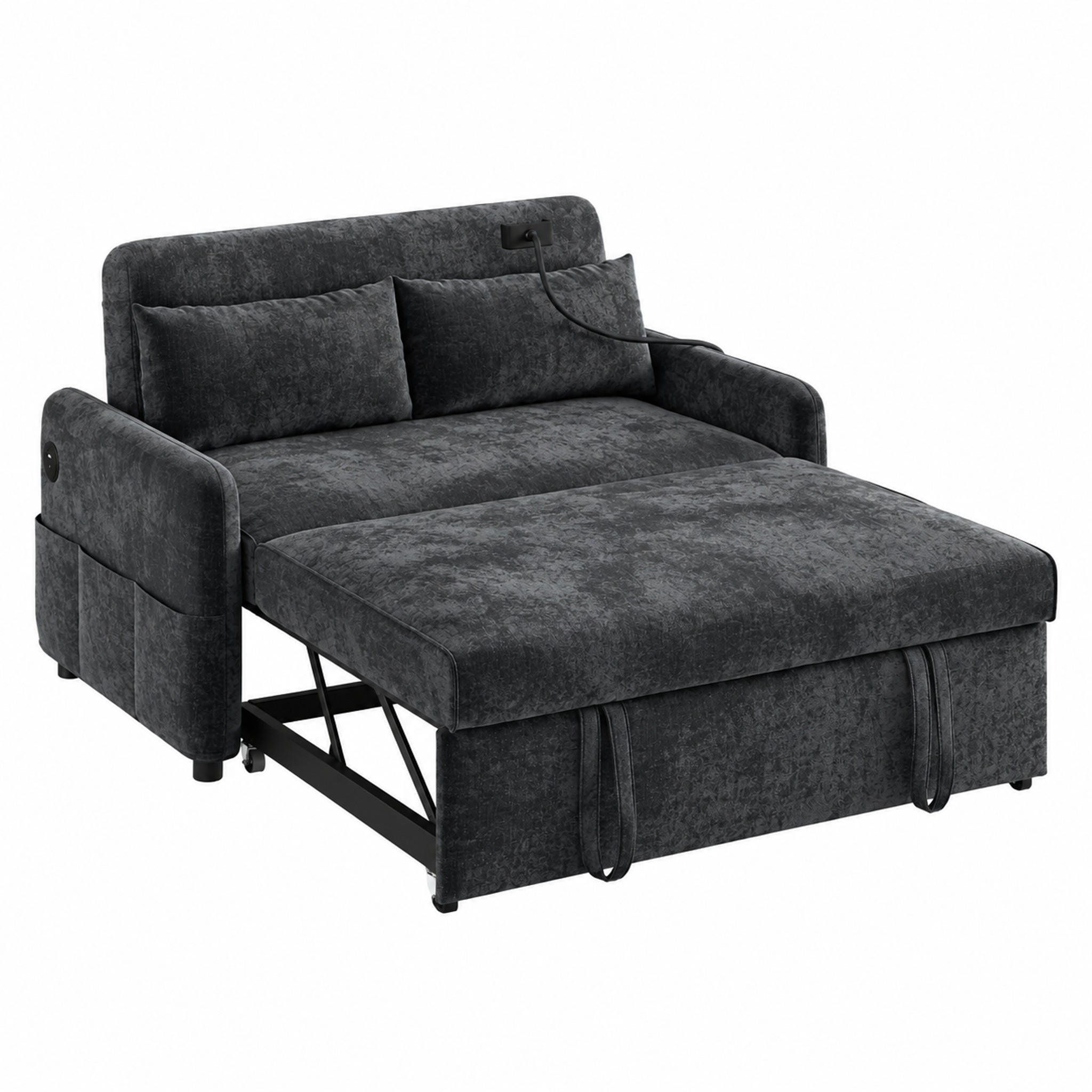 SCHLAFSOFA ausziehbar 129 x 163 cm Chenille Gray - Grau, Metall (76/81/129cm) - Meubliv