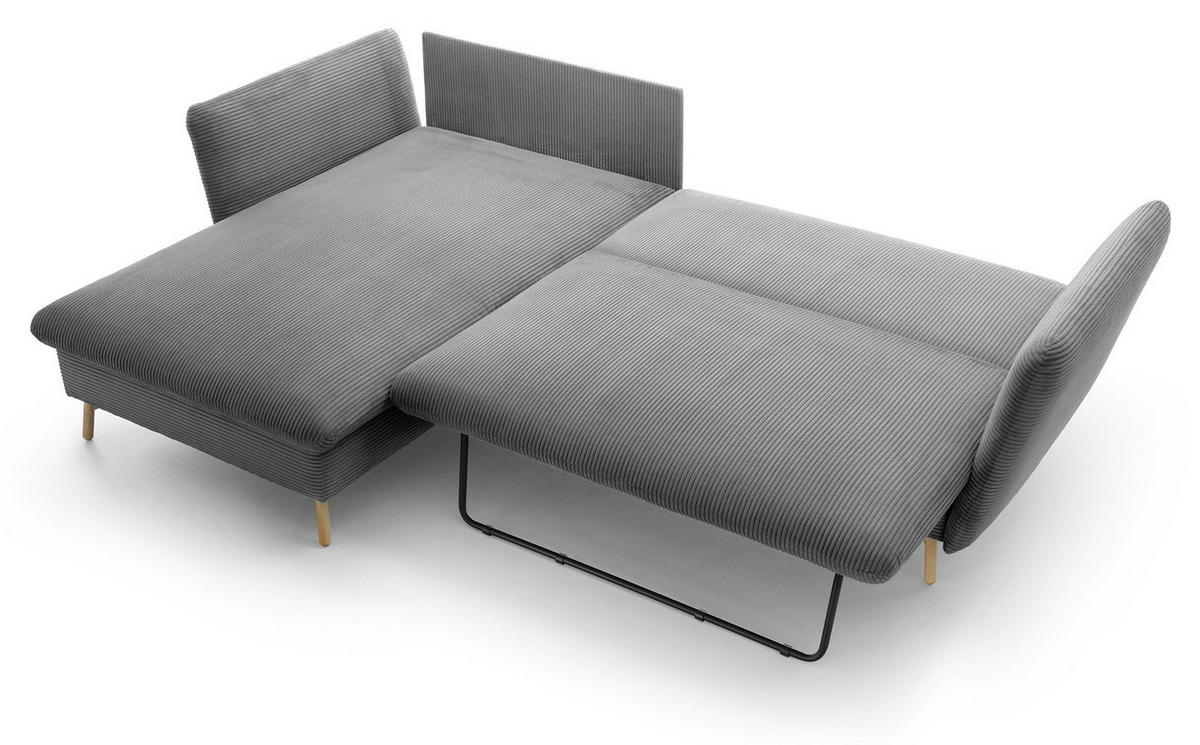 ECKSOFA Savona L-Form 260 cm, Cordstoff, Links, Grau - Grau, Holz (258/167cm) - Emporius