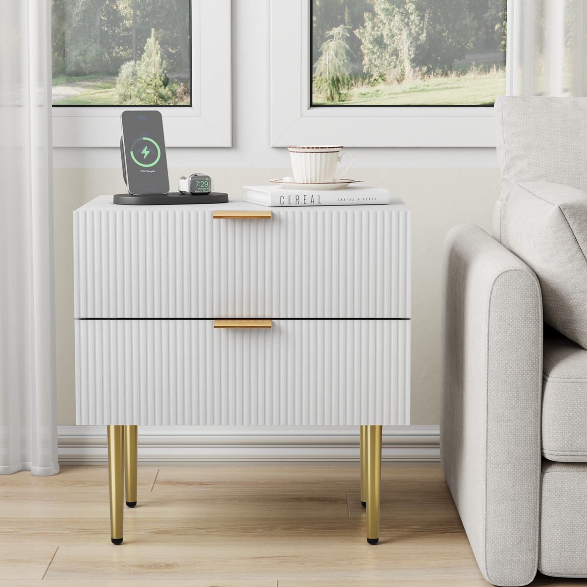 NACHTTISCH Weiß 53/41.30/52.50 cm - Weiß, Holzwerkstoff (41.3/52.5/53cm) - Urban Meuble