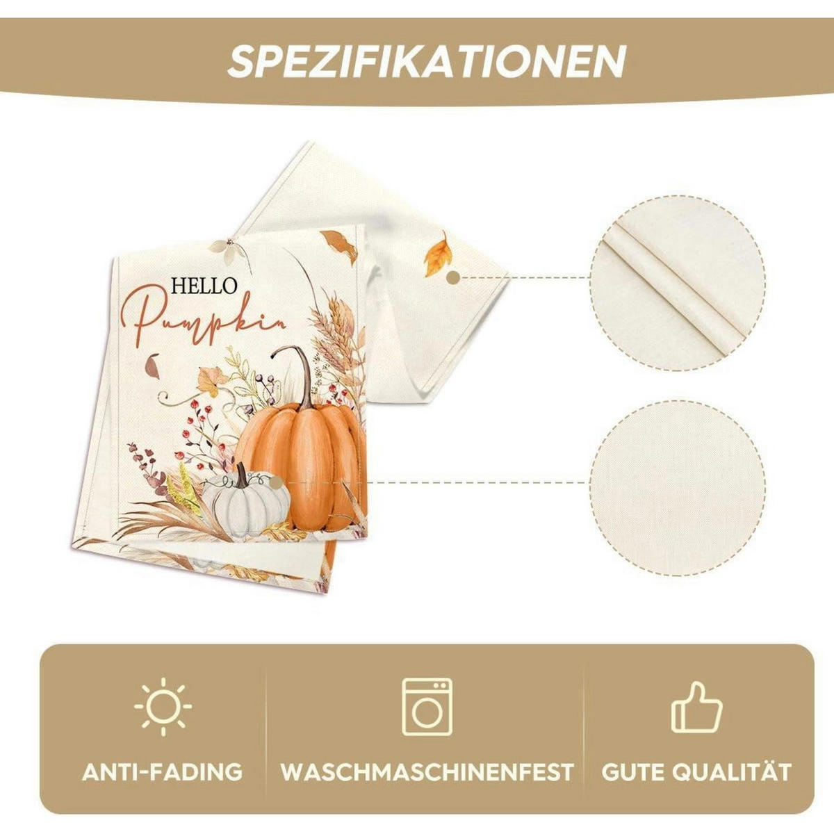 TISCHLÄUFER Herbst mit Blumen und Blättern, creme - Creme, Textil (140/40/1.5cm)