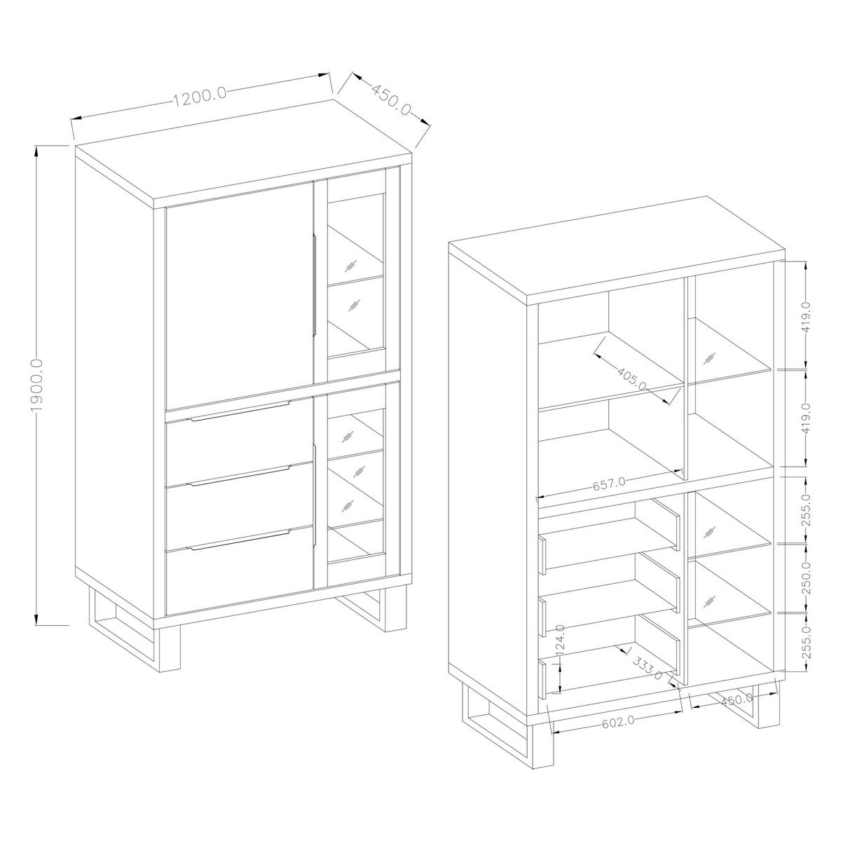 VITRINE in Eiche Wotan, Eiche - Eiche Wotan, Holzwerkstoff (120/190/45cm) - MASSENO