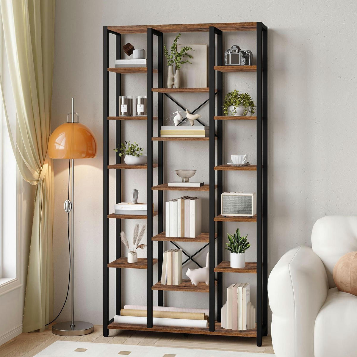 STANDREGAL mit 7 Ebenen Vintagebraun-Schwarz 30 x 100 x 202 cm - Braun, Holzwerkstoff (100/202/30cm)