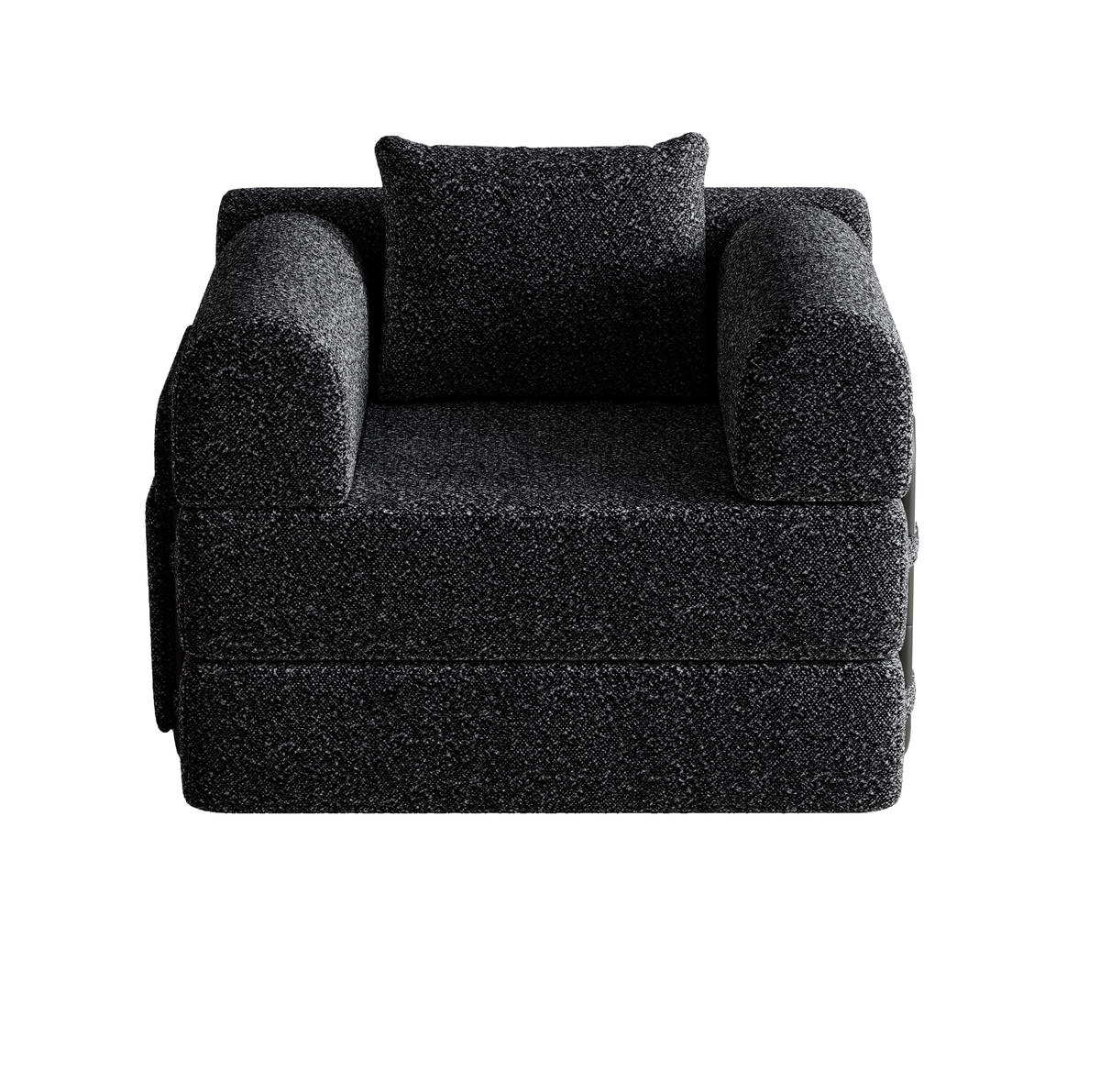 SCHLAFSOFA 2-in-1, Chenille mit Armlehnen-Stauraum & Stahlrahmen, 94/181,6/49,5 cm, Schwarz - Schwarz, Textil (94/49.5/181.6cm) - Redom
