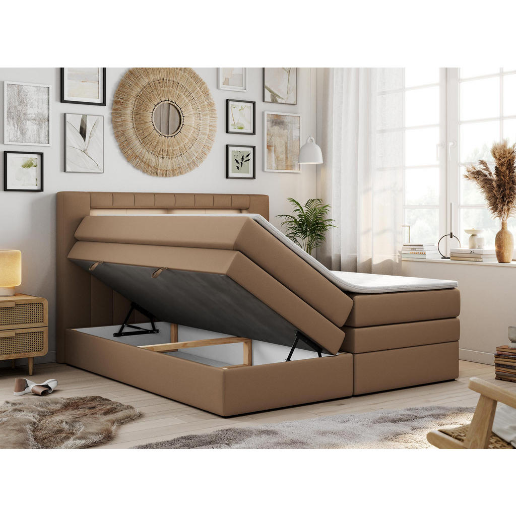 Thumbnail - MKS Boxspringbett, Braun, Textil, 2-Sitzer, H3, Rechteckig, 200x200 cm, Schlafzimmer, Betten, Boxspringbetten