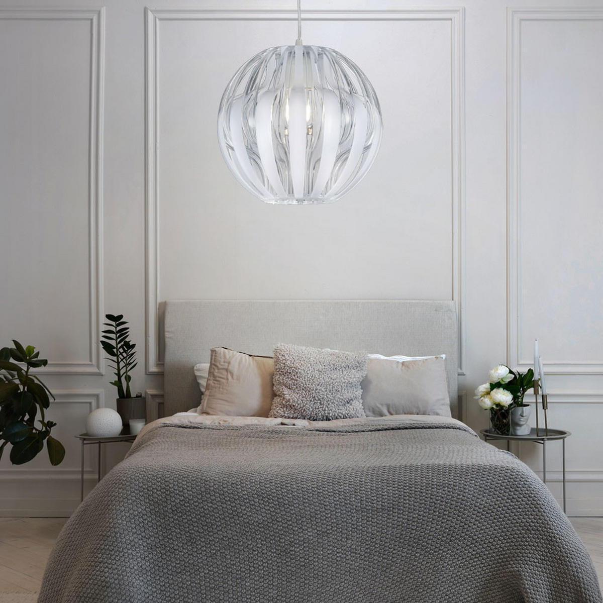 HÄNGELEUCHTE Pumpkin Weiß Transparent - Weiß, Kunststoff (30/30/150cm)