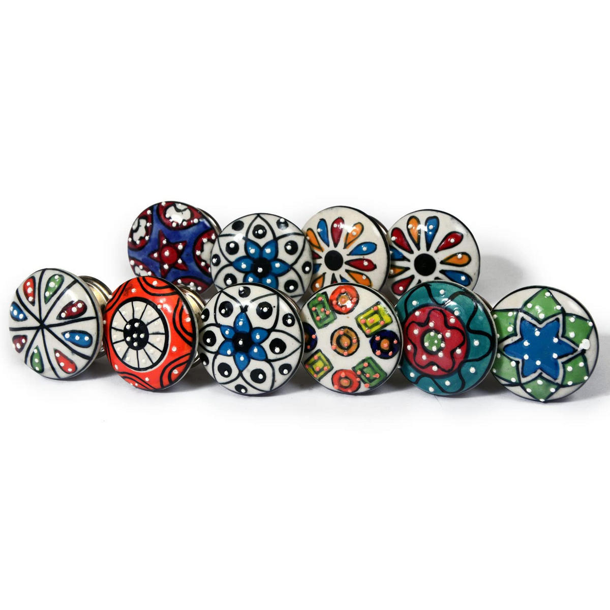KERAMIKKNÖPFEN Set mit 10 schwarzen und weißen Mandala Keramikknöpfen 40 mm Durchmesser - Weiß, Keramik (4/4/6.9cm) - Nacnic