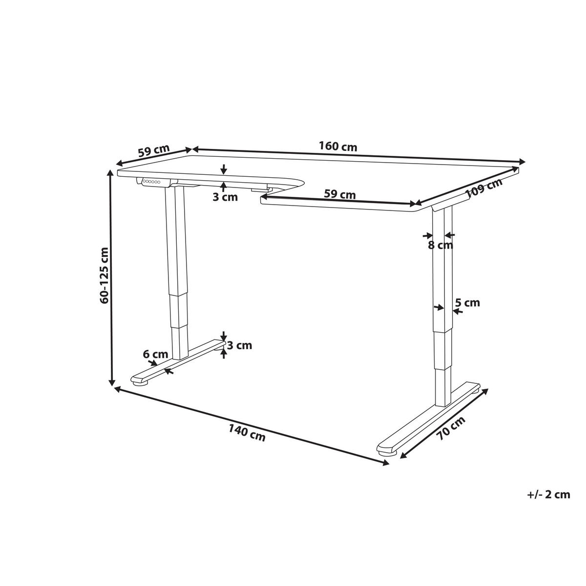 SCHREIBTISCH 160x60 cm elektrisch Schwarz/Weiß Destines - Schwarz/Weiß, Holzwerkstoff (109/160/60cm) - Beliani