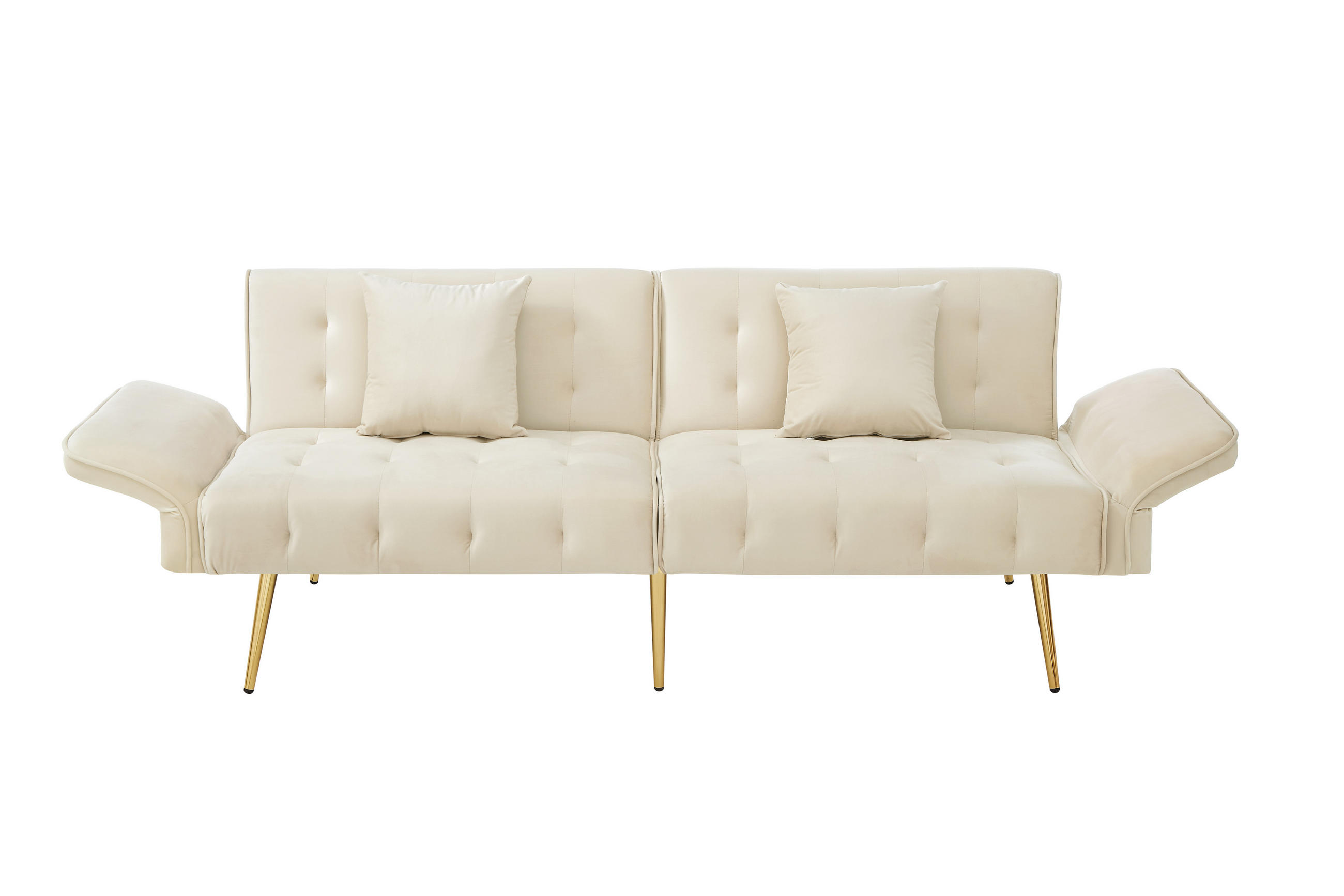 2-SITZER Sofabett Samt mit verstellbarer Rückenlehne und Armlehnen Beige 178/82/70 cm - Beige, Textil (82/70/178cm) - Redom