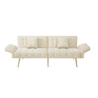 2-SITZER Sofabett Samt mit verstellbarer Rückenlehne und Armlehnen Beige 178/82/70 cm - Beige, Textil (82/70/178cm) - Redom