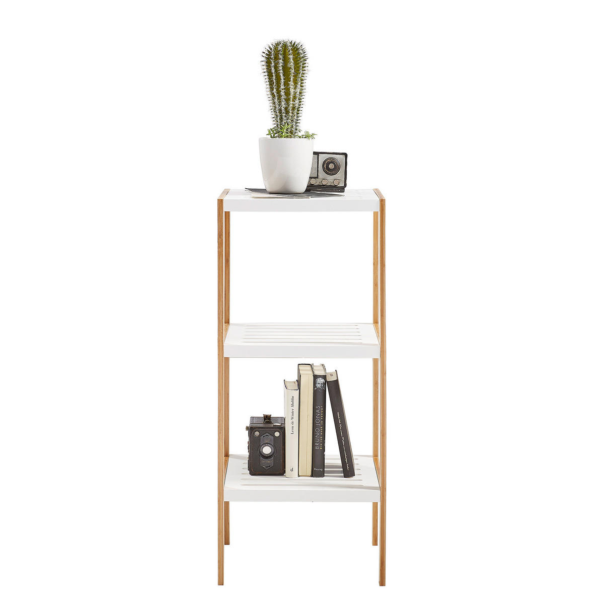 REGAL - Teilmassivholz - Weiß / Bambus - Weiß, Holz/Holzwerkstoff (34/80/33cm) - home24