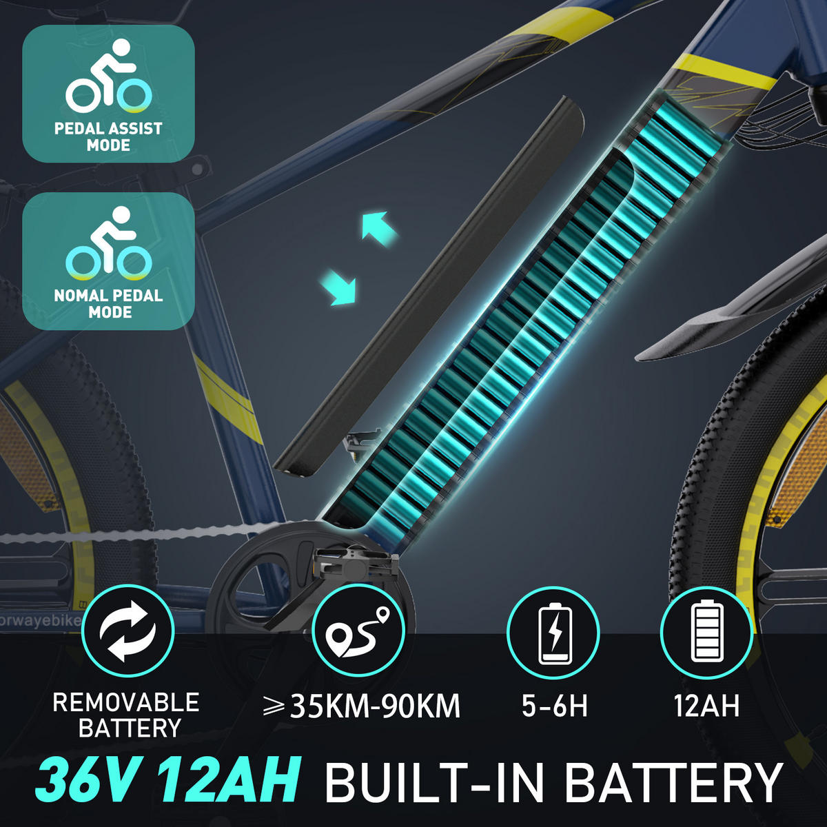 E-BIKE Mountain BK7S für Damen & Herren, 7 Gang, bis zu 90km - Blau, Metall (24cm) - COLORWAY