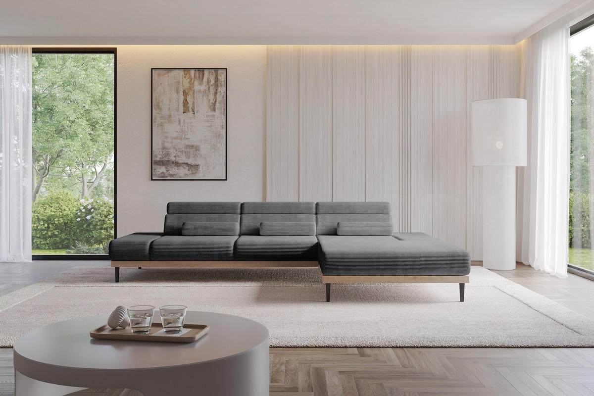 ELEKTRISCHES ECKSOFA Rechts MONA 316x205x85 Dunkelgrau Cord - Dunkelgrau, Holzwerkstoff/Textil (316/205cm) - ALTDECOR