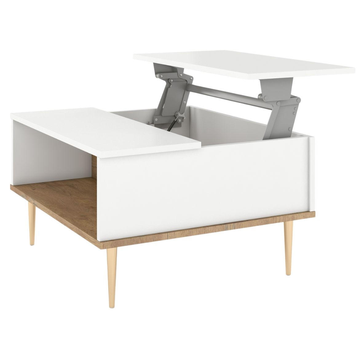 COUCHTISCH Harmoni, Höhenverstellbarer, Weiß, Goldenen Details - Goldfarben/Weiß, Holzwerkstoff/Metall (69/75/43cm) - Skandica