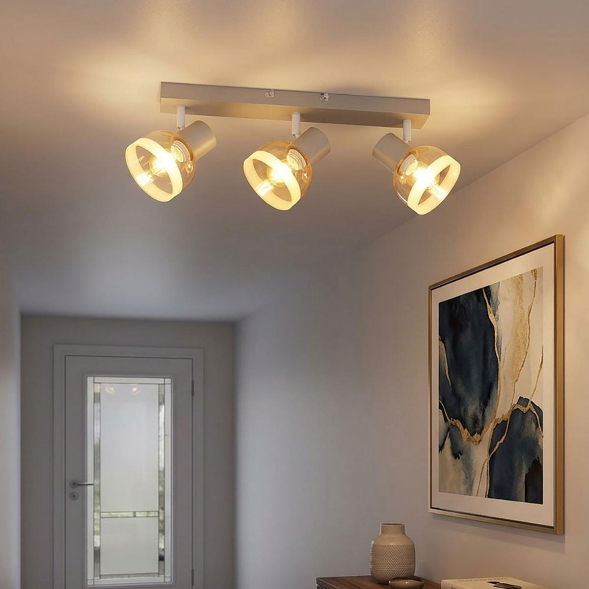 WANDLEUCHTE KAIRO, Metall, Glas, Sandfarben, 3-flammig - Bernsteinfarben, Glas (10/14/41cm) - Globo Lighting