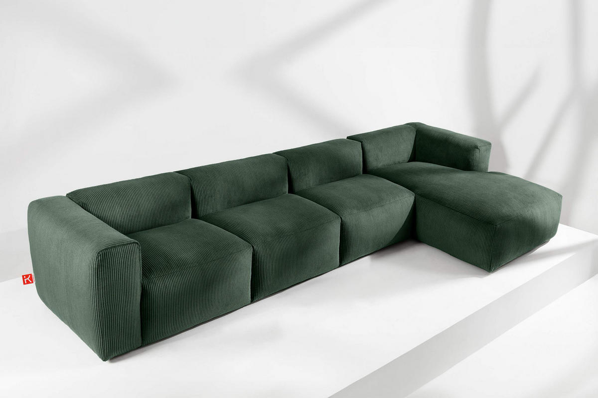 ECKMODULSOFA-RECHTS BUFFO 6-Sitzer mit extrem weicher Sitzfläche, Kordstoff, dunkelgrün - Dunkelgrün, Textil (377/180cm) - KONSIMO®