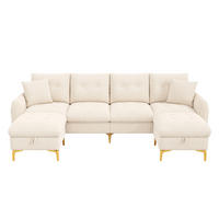 WOHNLANDSCHAFT U-Form 4-Sitzer mit 2 Stauraumhockern, DE-42504, Beige - Beige, Holzwerkstoff (263/85/137cm) - ComfortXL