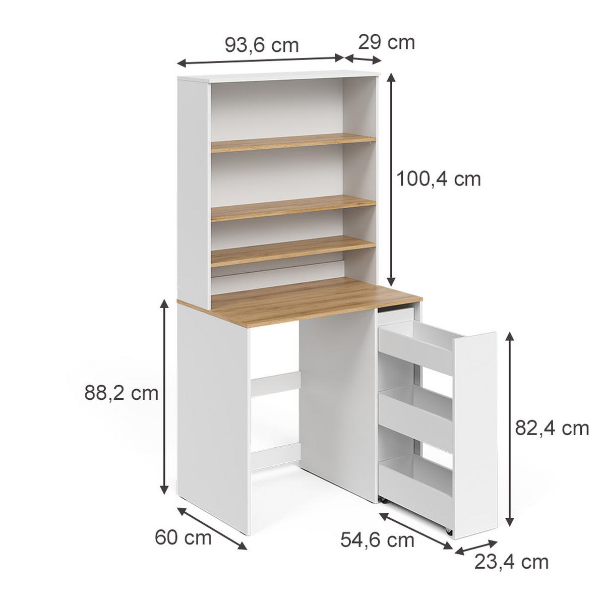 WASCHMASCHINENSCHRANK Viktor, Weiß/Artisan-Eiche, 93.6 x 88.2 cm 2 Teile mit Rollregal - Weiß/Eiche Artisan, Holzwerkstoff (93.6/88.2/60cm) - Vicco