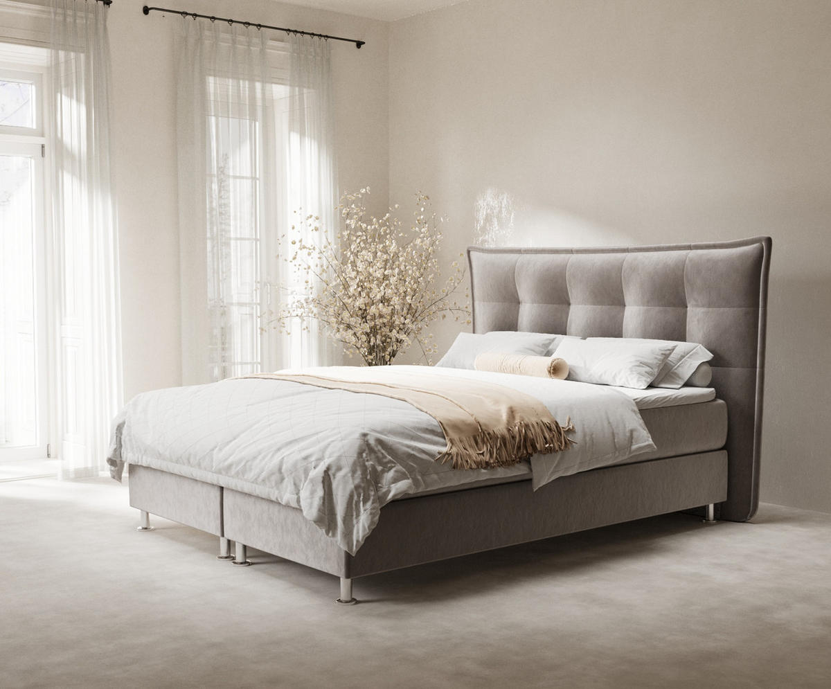 BOXSPRINGBETT Minori Taupe 160/200 cm mit Latex-Topper - Taupe/Silberfarben, Holz/Holzwerkstoff (160/200cm) - Maison de Reve