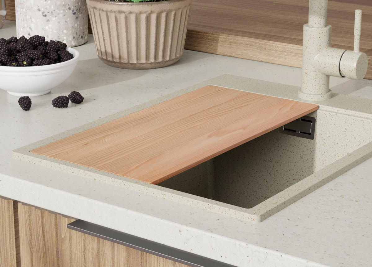 SPÜLBECKEN Oslo, 2-er set Beige 38/50 cm 1 Becken + Ablauf-Set + Schneidebrett ab 40er Unterschrank - Beige, Kunststoff (38/20/50cm) - Primagran