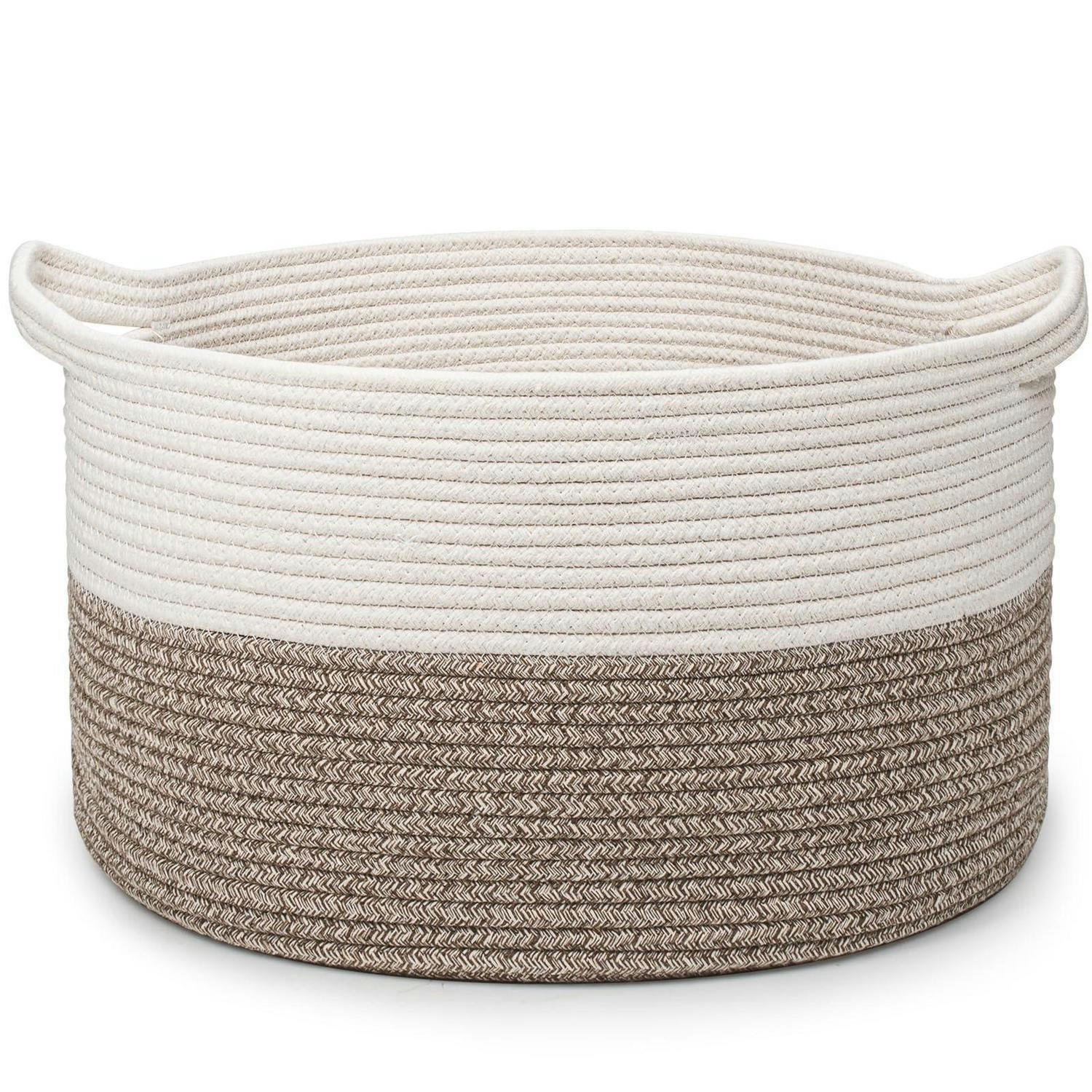 WÄSCHEKORB Baumwolle Seil Φ40 x H25 cm Weiß+Braun - Multicolor, Textil (40/25/40cm)
