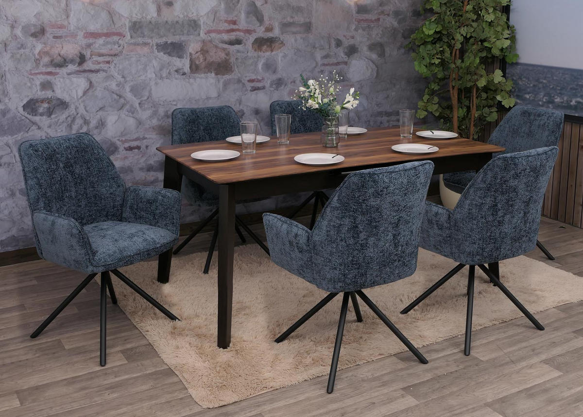 ESSZIMMERSTUHL Blau, Schwarz 6er-Set - Blau/Schwarz, Textil (60/86/60cm) - MCW