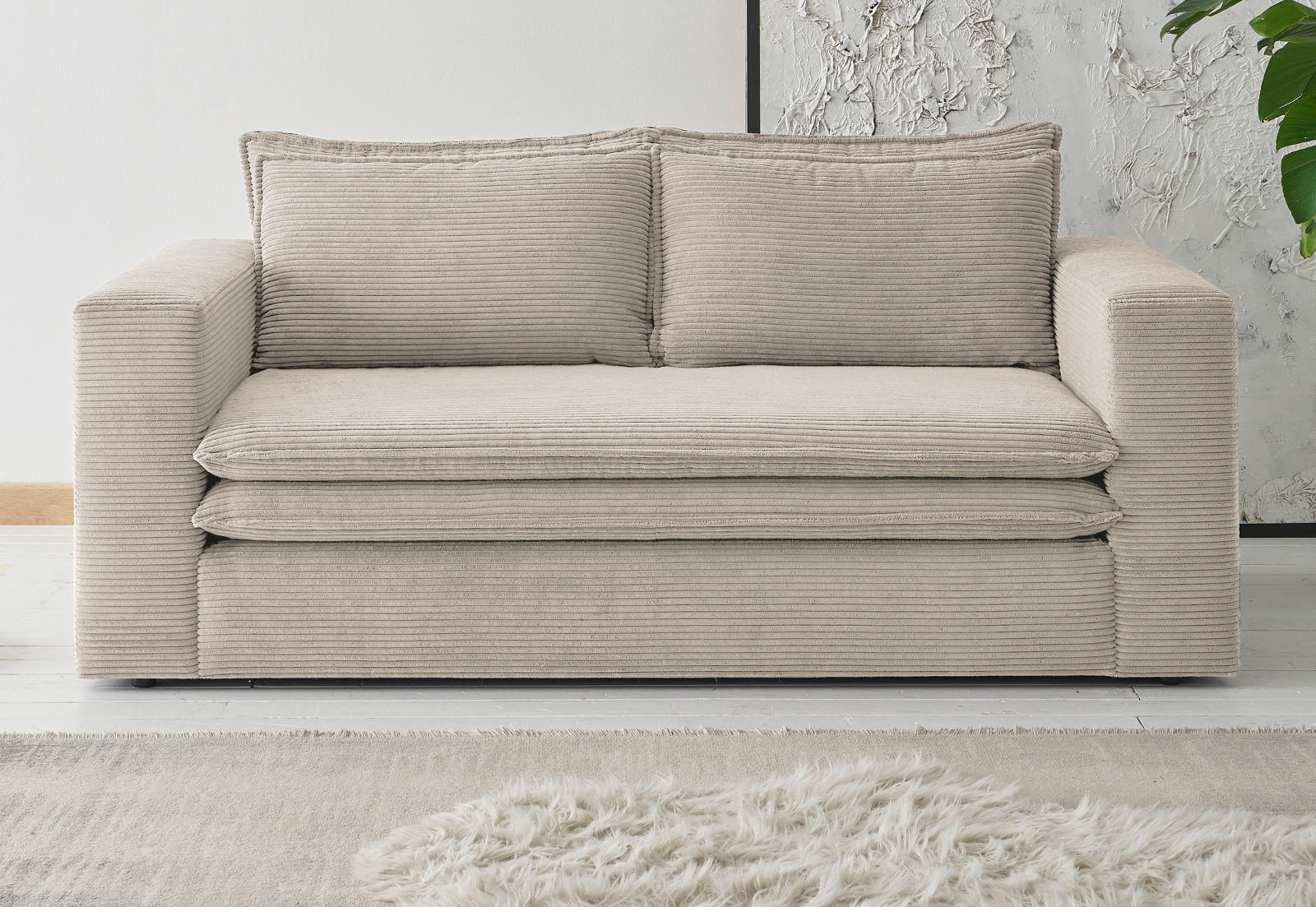 SOFA beige Cord, Couch 2-Sitzer 180 cm - Beige, Holz/Textil (180/83/91cm) - Furn.Design