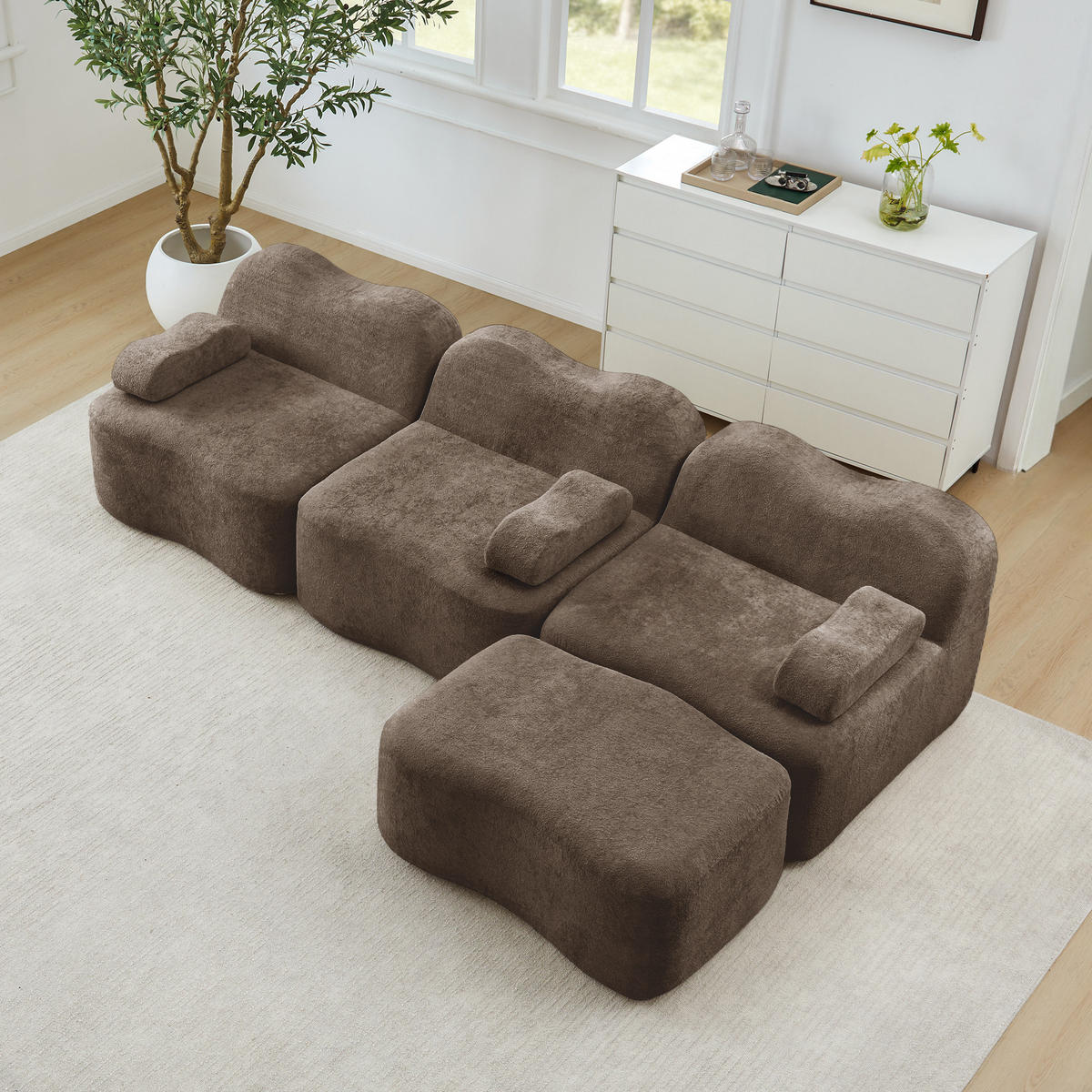ECKSOFA 288/167/70 cm braun aus Samt mit modularer Ottomane und tiefer Sitzfläche - Braun, Textil (167/288cm) - OKWISH