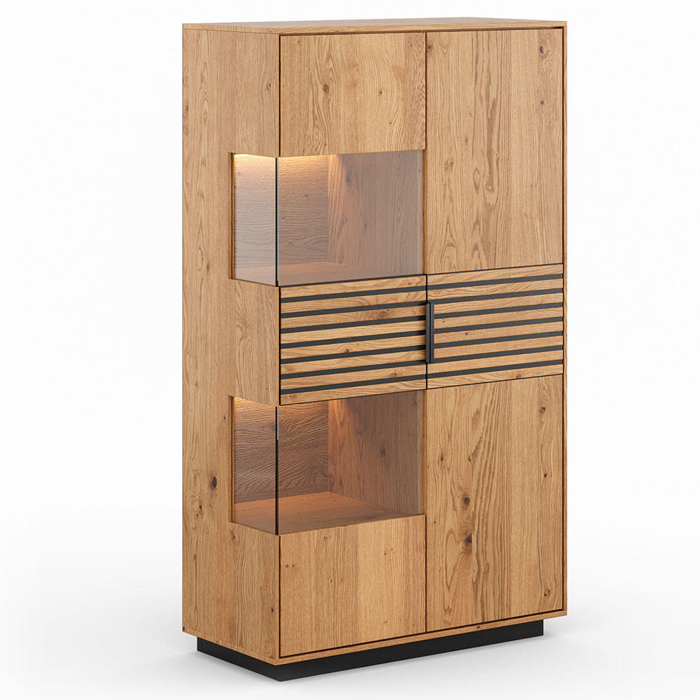 VITRINE Tirano Eiche Natur / Lamellen schwarz 83 / 39 / 147cm - Eichefarben/Schwarz, Holz/Metall (83/147/39cm) - Feldmann-Wohnen