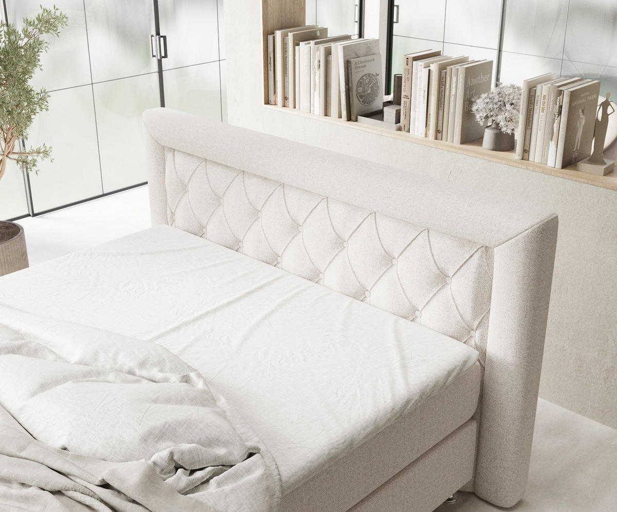 BOXSPRINGBETT Lavello Hellbeige 200/200 cm mit Latex-Topper - Beige/Silberfarben, Holz/Holzwerkstoff (200/200cm) - Maison de Reve