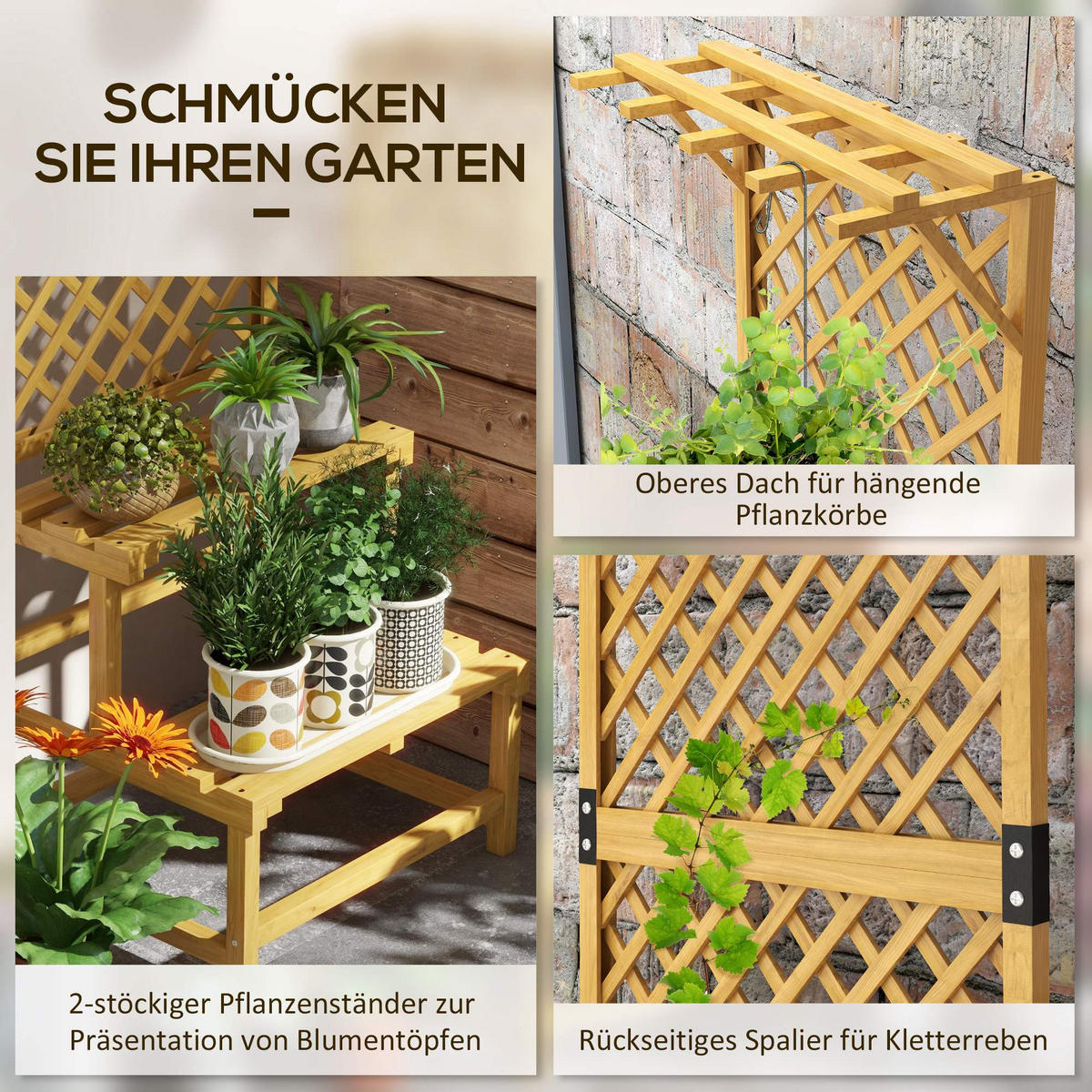 PFLANZENSTÄNDER, Tannenholz, Gelb - Gelb, Holz (50/166/60cm) - Outsunny