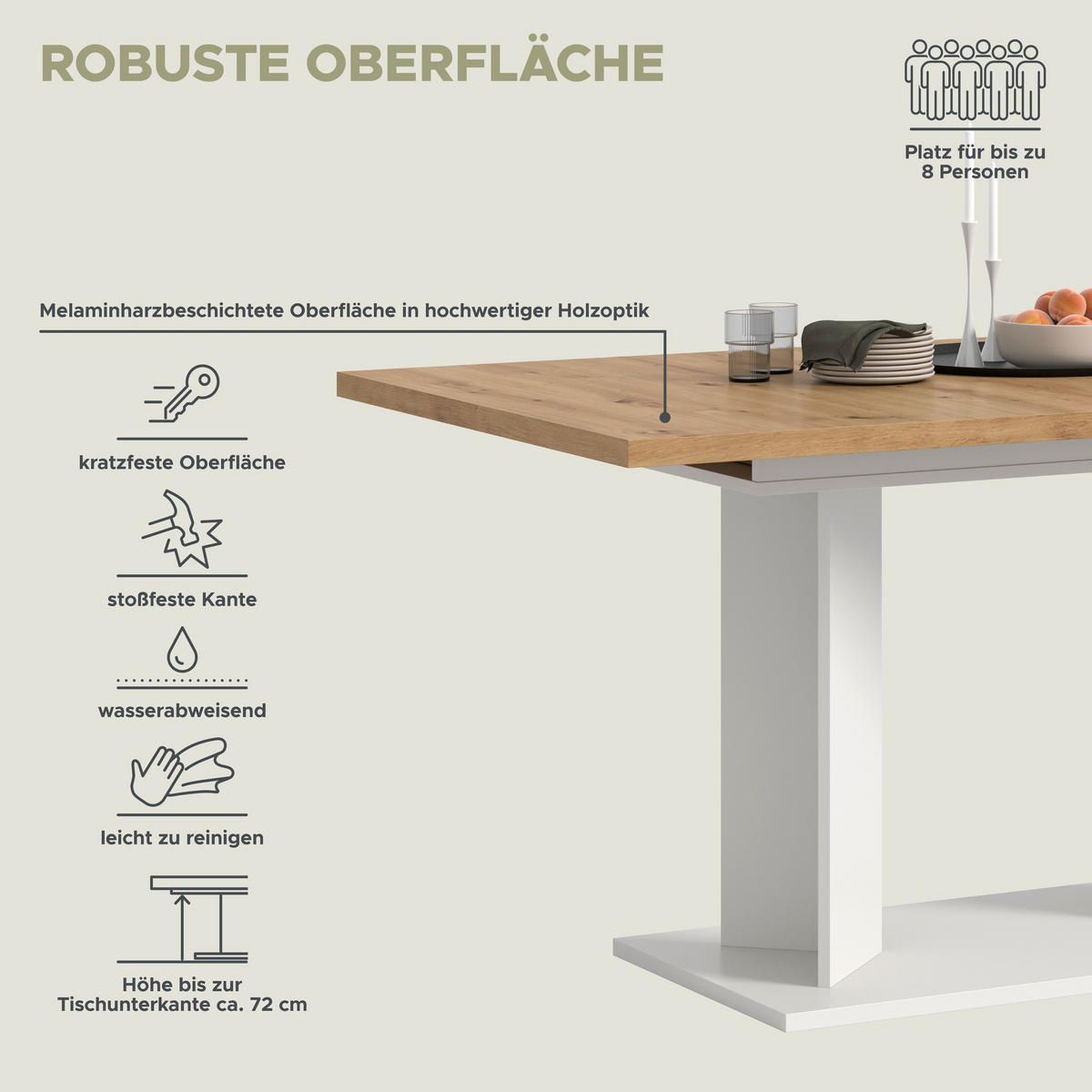 ESSTISCH GUSTAV (B/H/T: ca. 190/76/90 cm) in weiß/Artisan Eiche Nachbildung - Weiß, Holzwerkstoff (90/190/76cm)