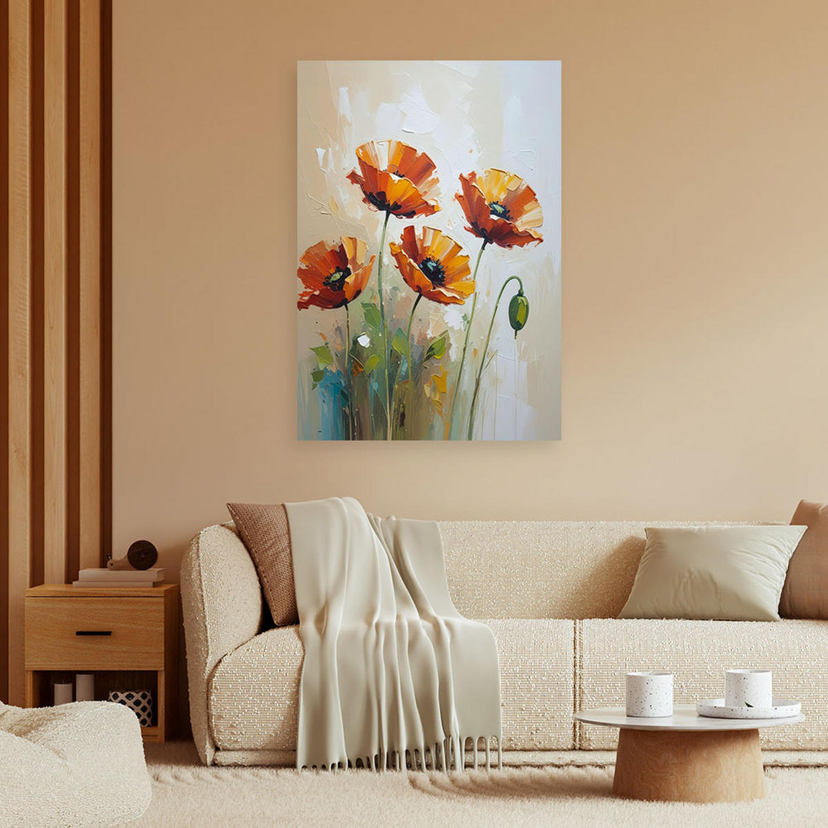 LEINWANDBILD Blumen 60x90cm - Rot, Textil (60/90cm) - Feeby