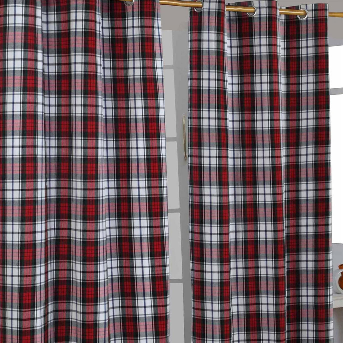 ÖSENVORHANG Schottenkaro Macduff blickdicht 2er-Set, 117/137 cm - Blau/Rot, Textil (117/137cm) - Homescapes