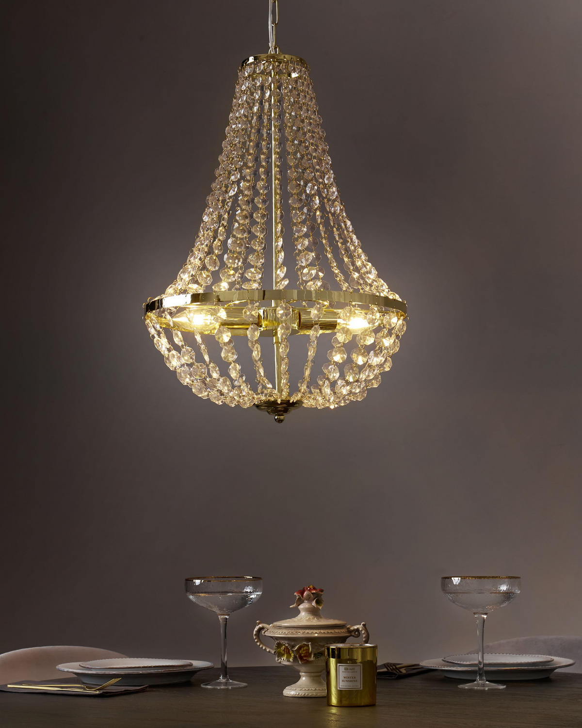 KRONLEUCHTER Metall Gold Diamante - Goldfarben, Metall (40/40/110cm) - Beliani