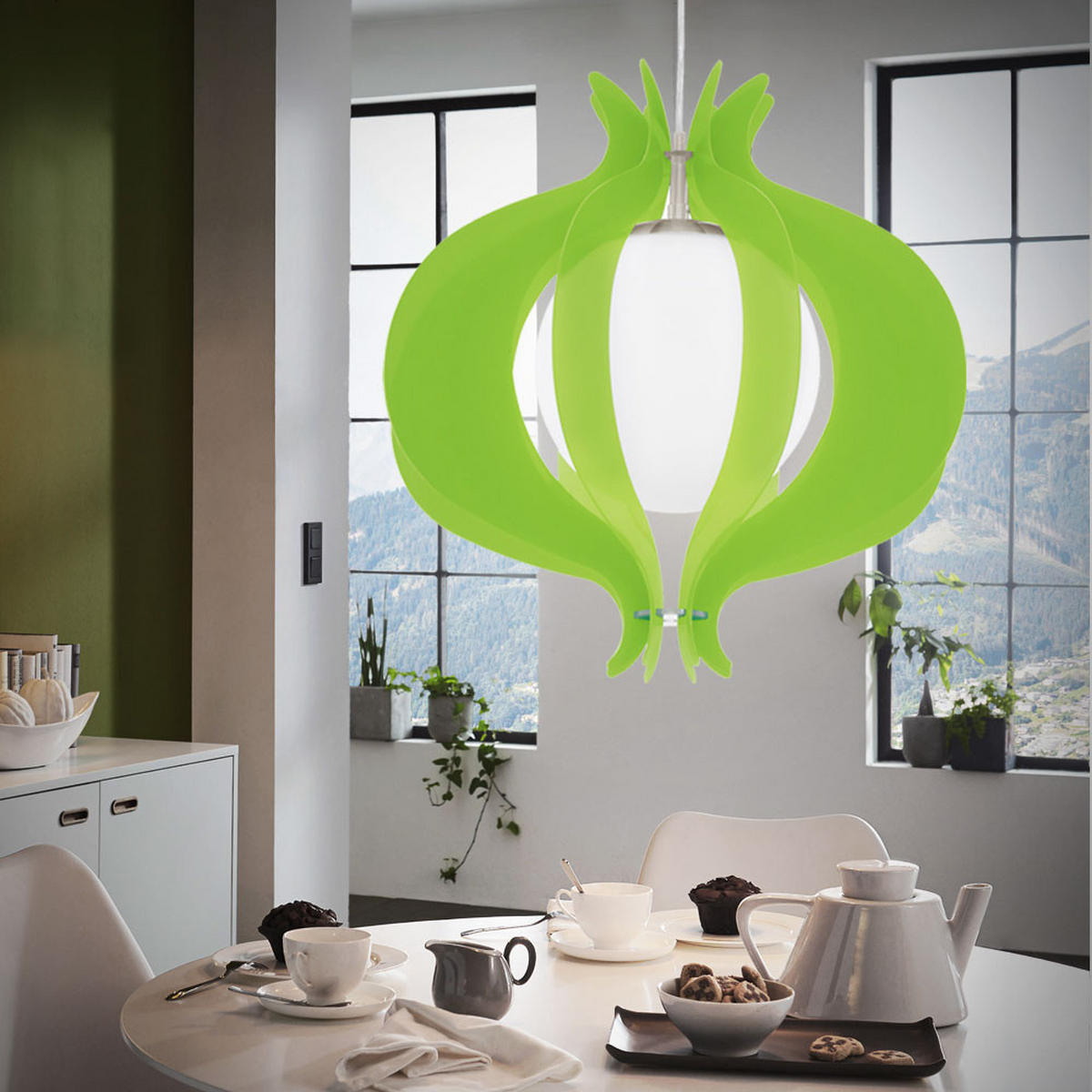 HÄNGELEUCHTE TALLEGO Grün Metall Glas - Grün, Glas (42/42/110cm)