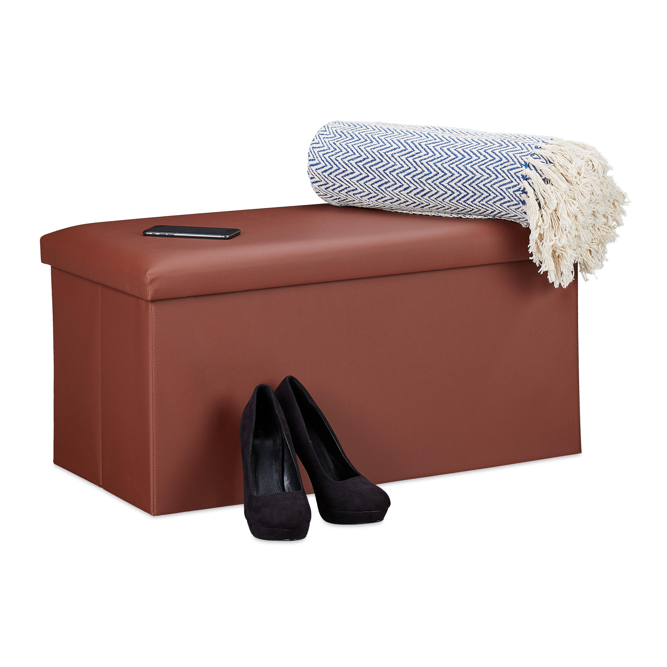 SITZBANK - Braun, Holzwerkstoff/Kunststoff (76.5/37.5/38.5cm) - Relaxdays