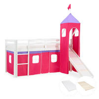 HOCHBETT 90/200 cm mit Lattenrost + Matratze - Pink/Weiß, Holz - Homestyle4u