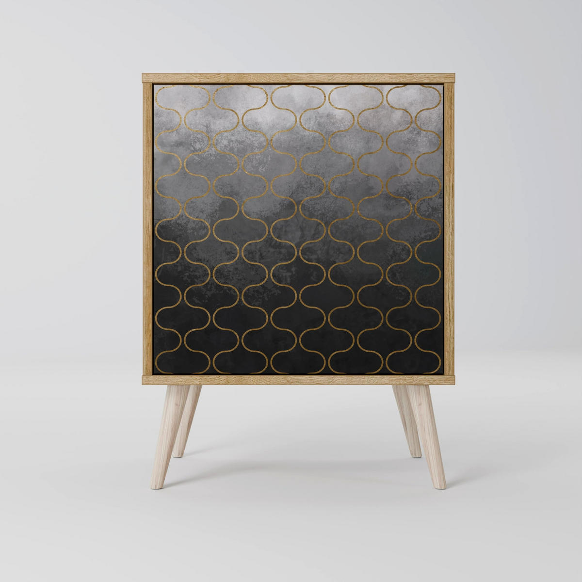 SIDEBOARD TESSELATED GRAYISH, Grau, 57,5x42x70,5 cm, Schwarze Metall-Sternfüße - Multicolor/Schwarz, Holzwerkstoff/Metall (57.5/70.5/42cm) - SpaceRebels