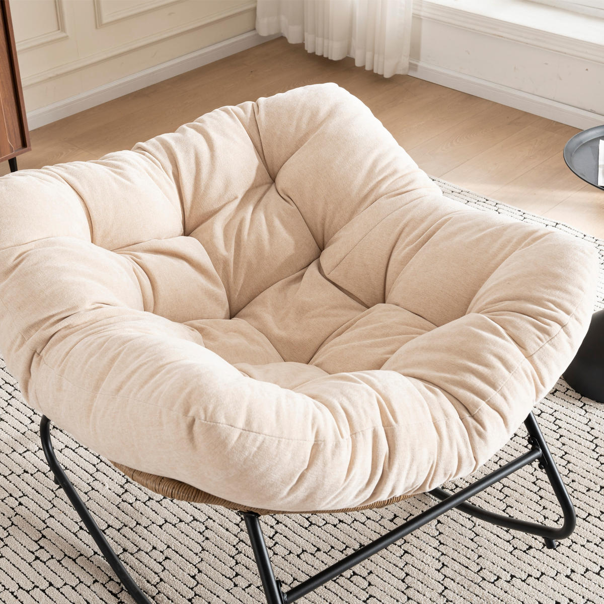 SCHAUKELSTUHL Beige Chenille, Metallrahmen - Beige, Textil (107/83/95cm) - Oxeza