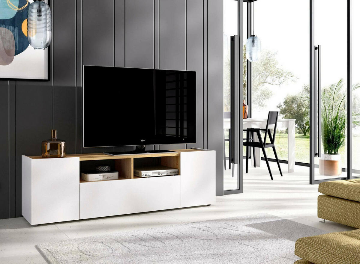 FERNSEHSCHRANK Weiß, Knoteneiche 34.7/141.7/43.8 cm - Weiß, Holzwerkstoff (141.7/43.8/34.7cm) - DMORA