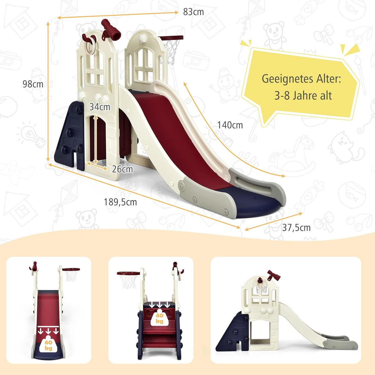 SPIELPLATZ 6 in 1 Kinder Blau - Blau, Kunststoff (83/98/190cm) - COSTWAY