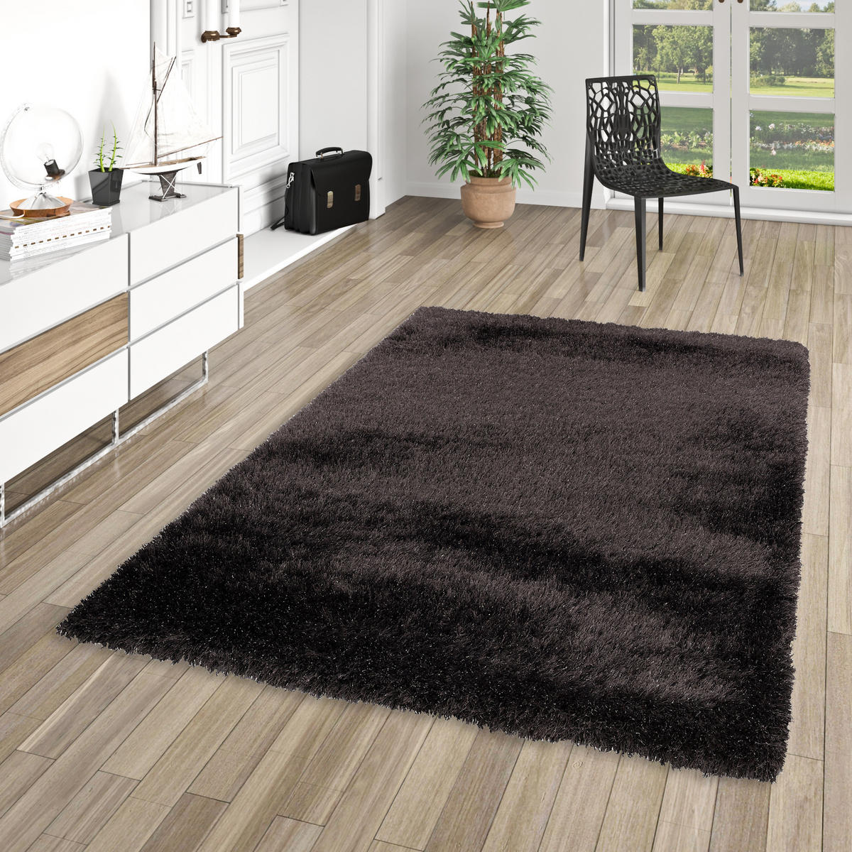 HOCHFLOR LANGFLOR SHAGGY TEPPICH GLOW - Anthrazit, Textil (80/150cm) - Pergamon